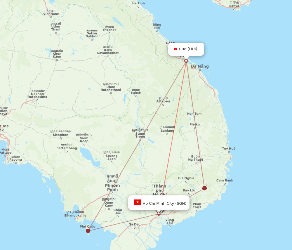SGN to HUI flights and routes map