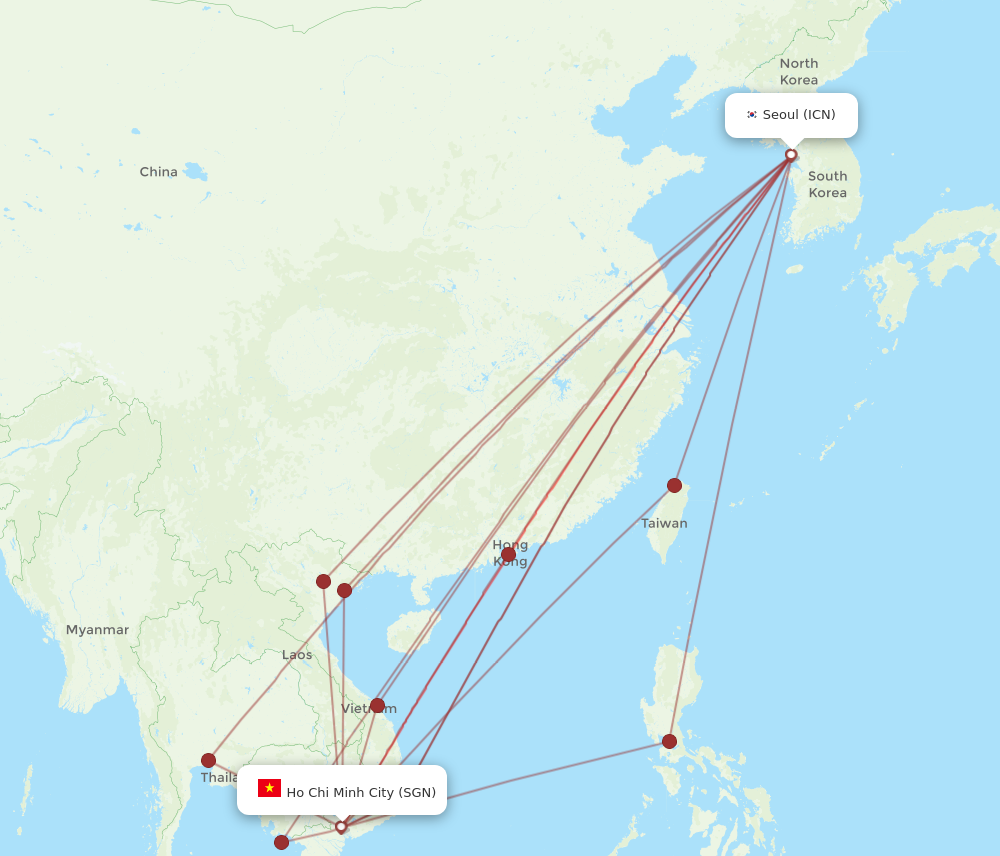 SGN to ICN flights and routes map