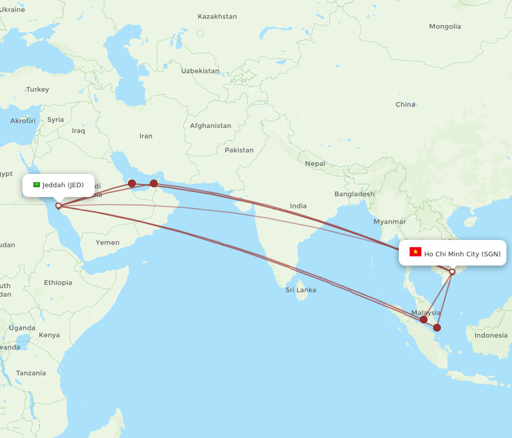 SGN to JED flights and routes map
