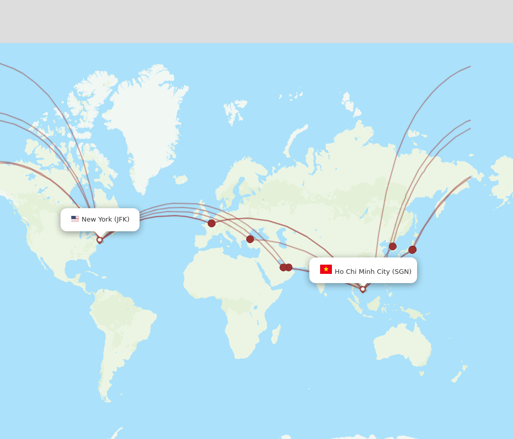 SGN to JFK flights and routes map