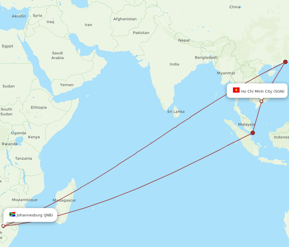 SGN-JNB flight routes