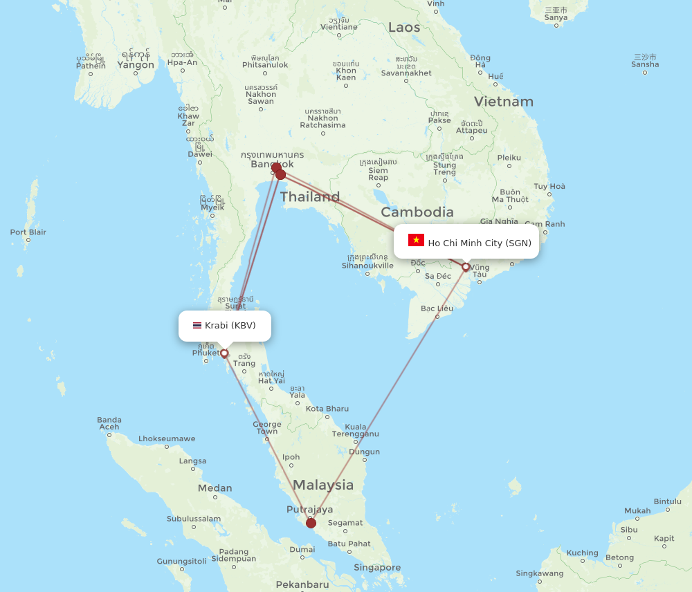 SGN to KBV flights and routes map