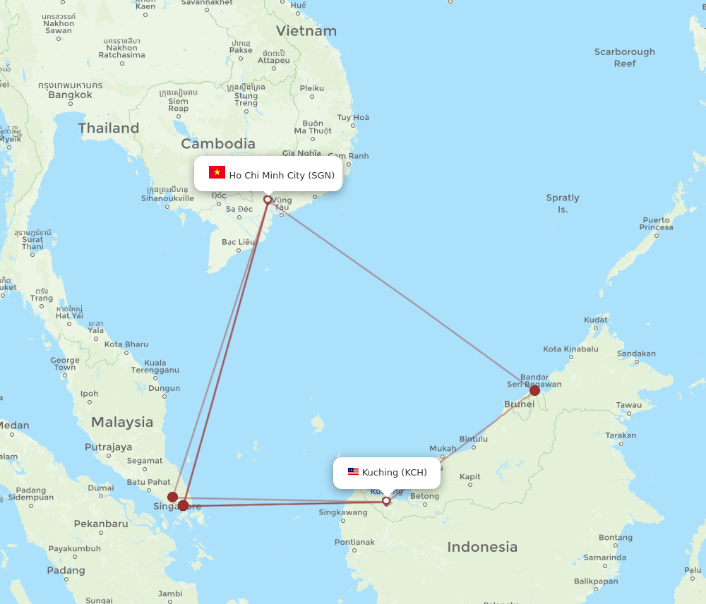 SGN to KCH flights and routes map