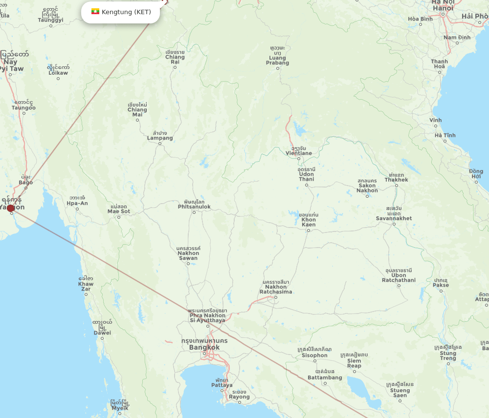 Keng Tung - Ho Chi Minh City route map and flight paths