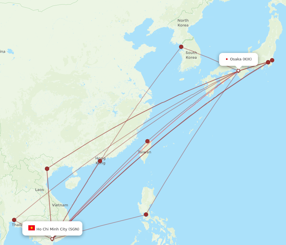 SGN to KIX flights and routes map