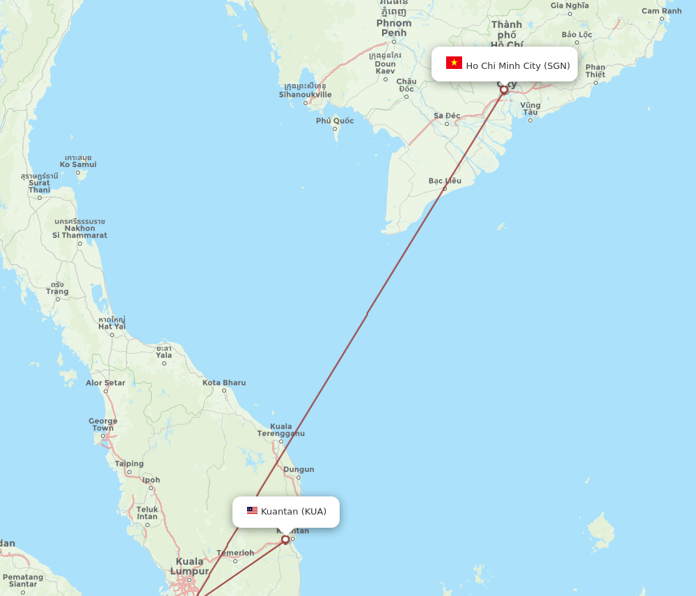 SGN to KUA flights and routes map