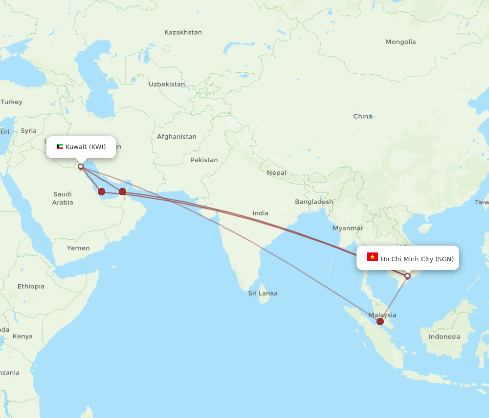 SGN to KWI flights and routes map