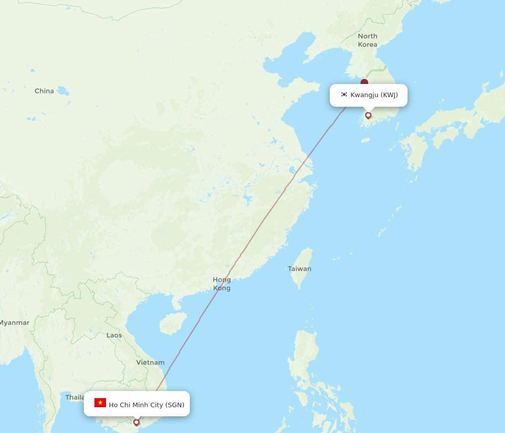 SGN to KWJ flights and routes map