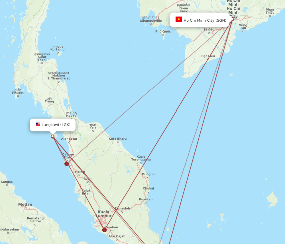 SGN to LGK flights and routes map
