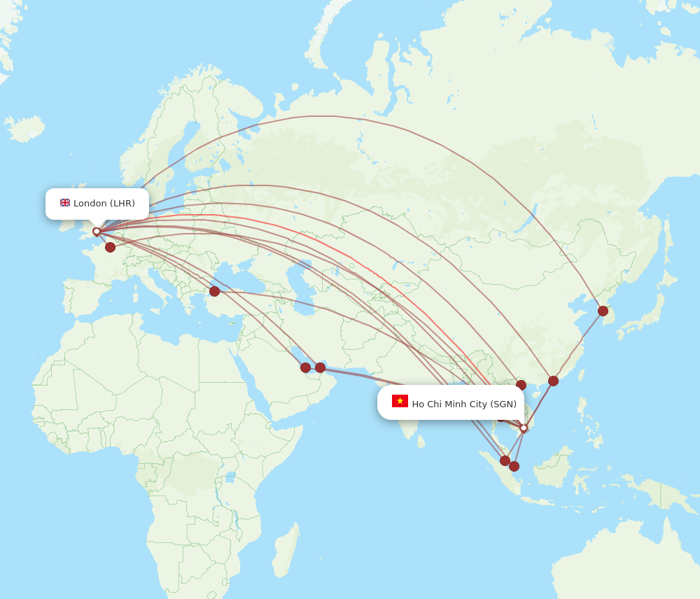 SGN to LHR flights and routes map