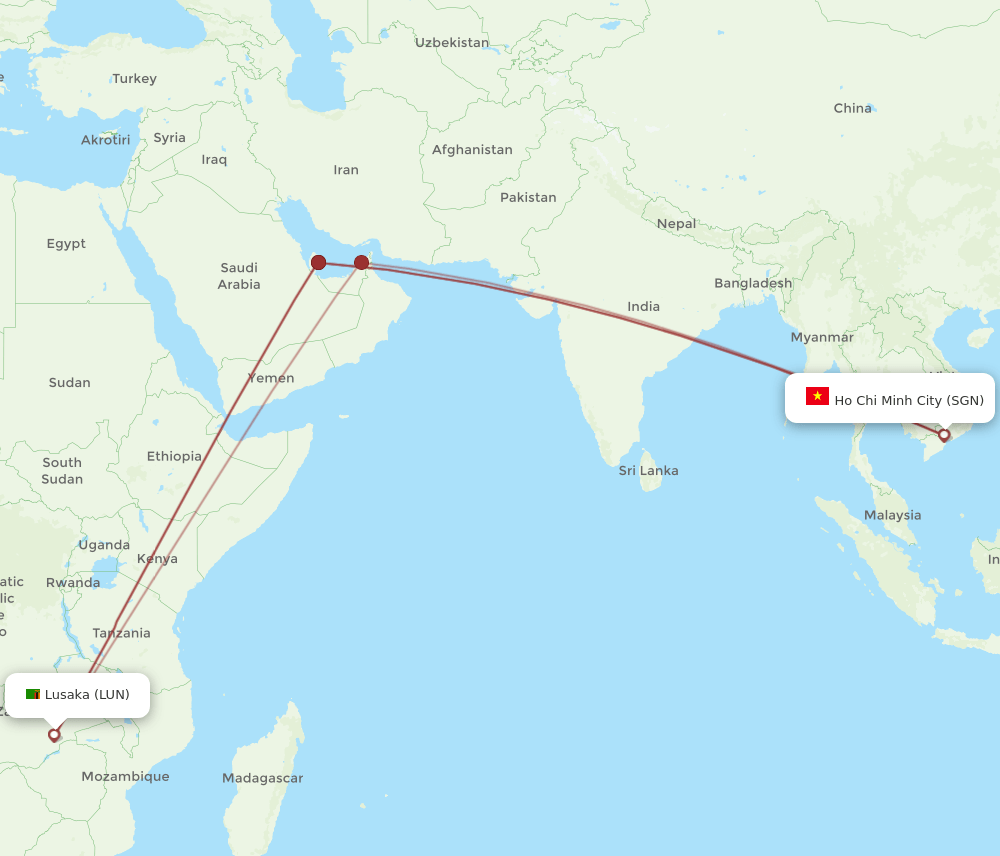 SGN to LUN flights and routes map