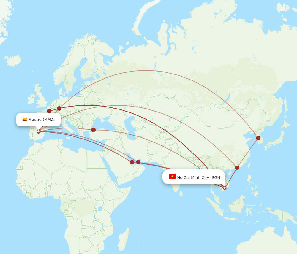 SGN-MAD flight routes