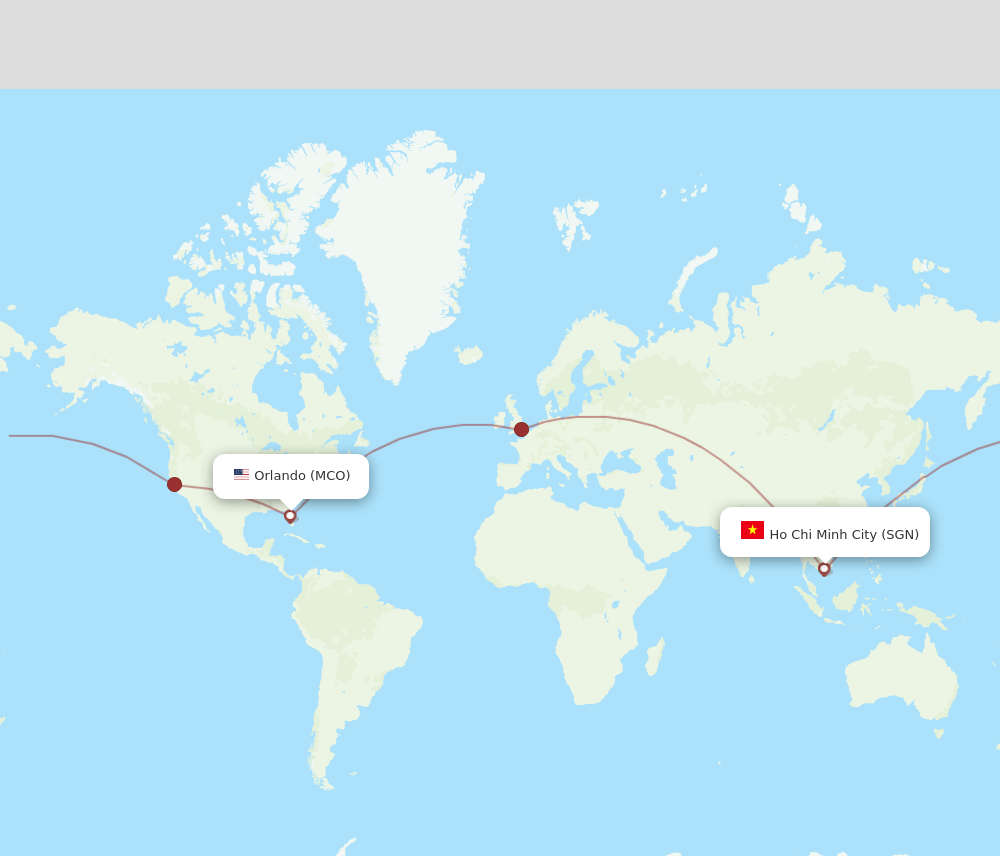 SGN to MCO flights and routes map