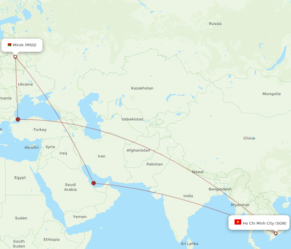 SGN-MSQ flight routes