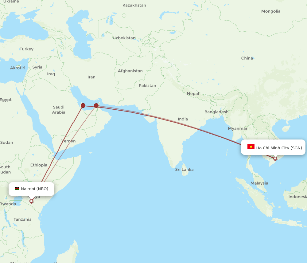 SGN to NBO flights and routes map