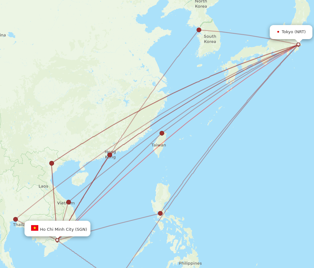SGN to NRT flights and routes map
