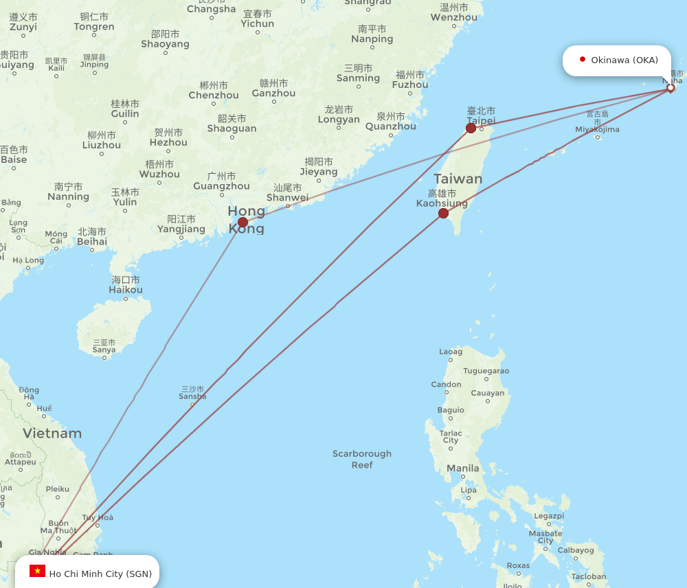SGN to OKA flights and routes map