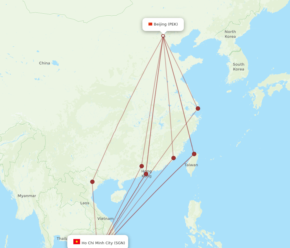 SGN to PEK flights and routes map