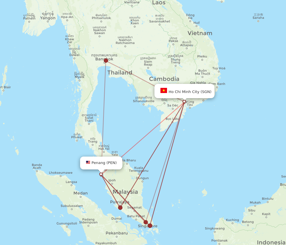 SGN to PEN flights and routes map