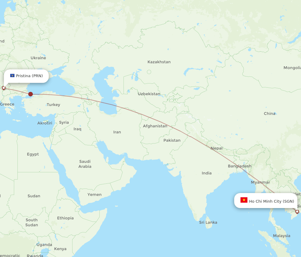 SGN to PRN flights and routes map