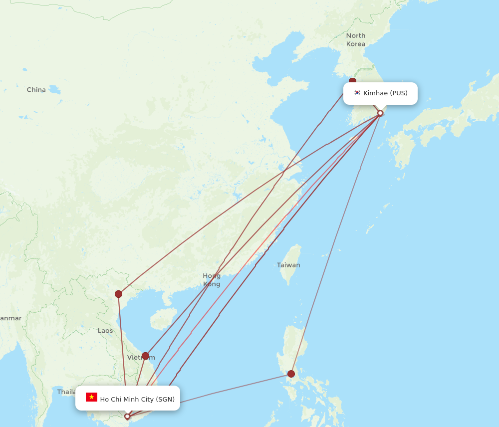 SGN to PUS flights and routes map