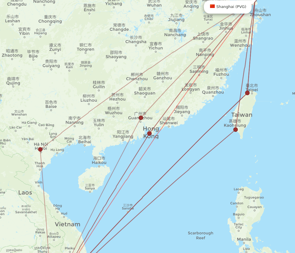 SGN to PVG flights and routes map