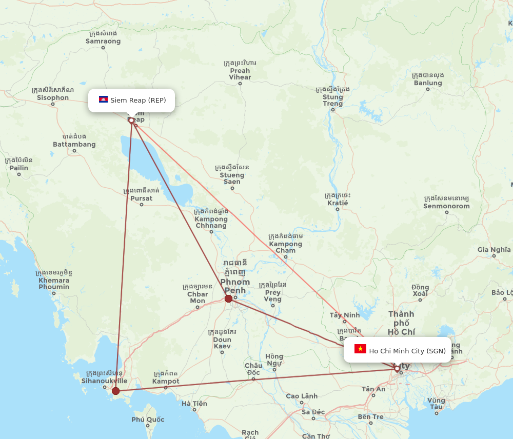 SGN to REP flights and routes map