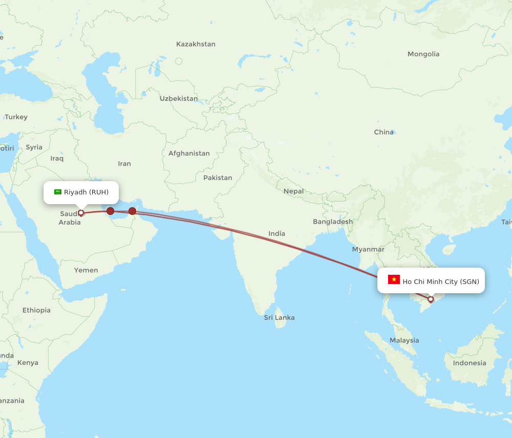 SGN-RUH flight routes