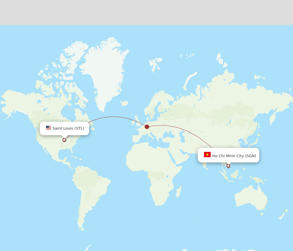 Saint Louis - Ho Chi Minh City route map and flight paths