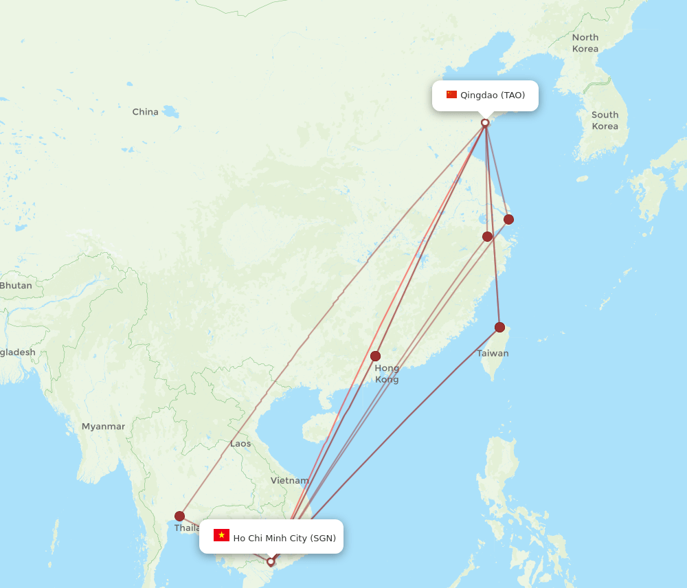 SGN to TAO flights and routes map