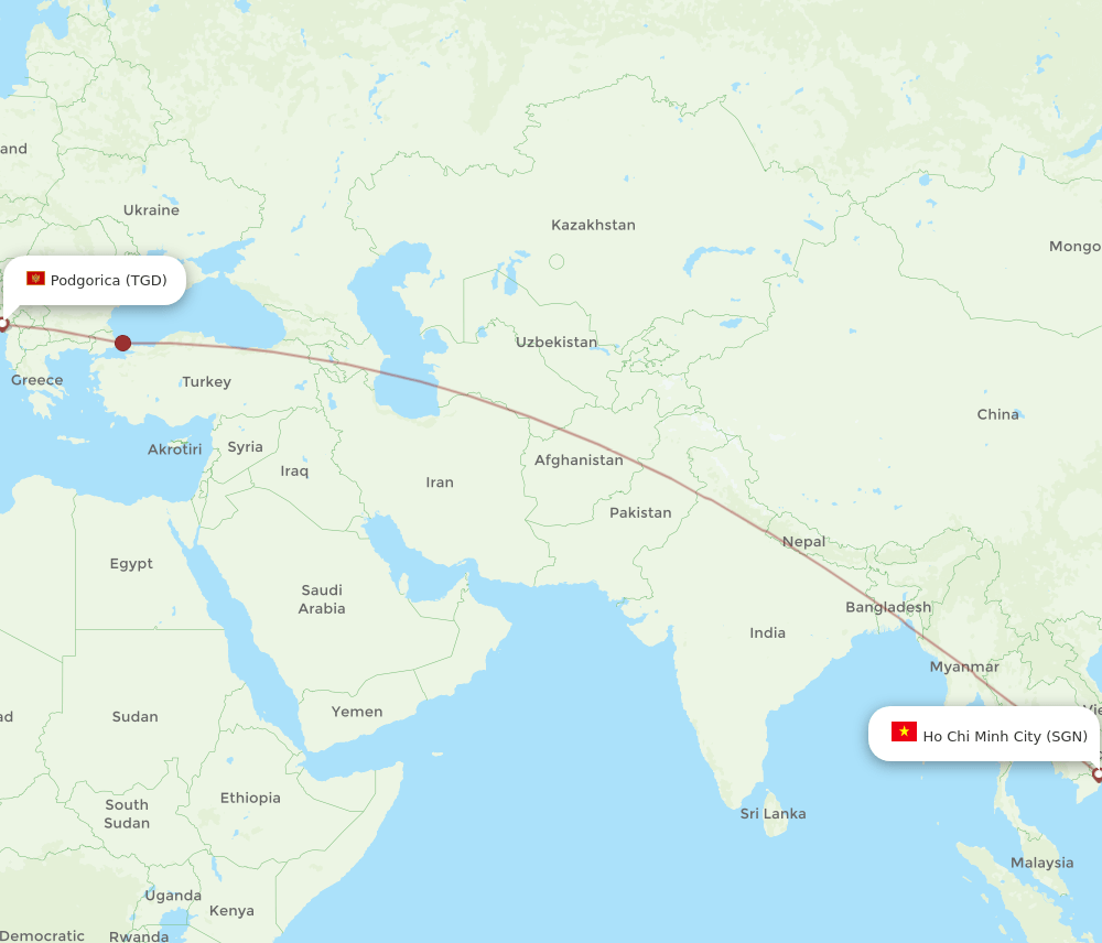 SGN-TGD flight routes