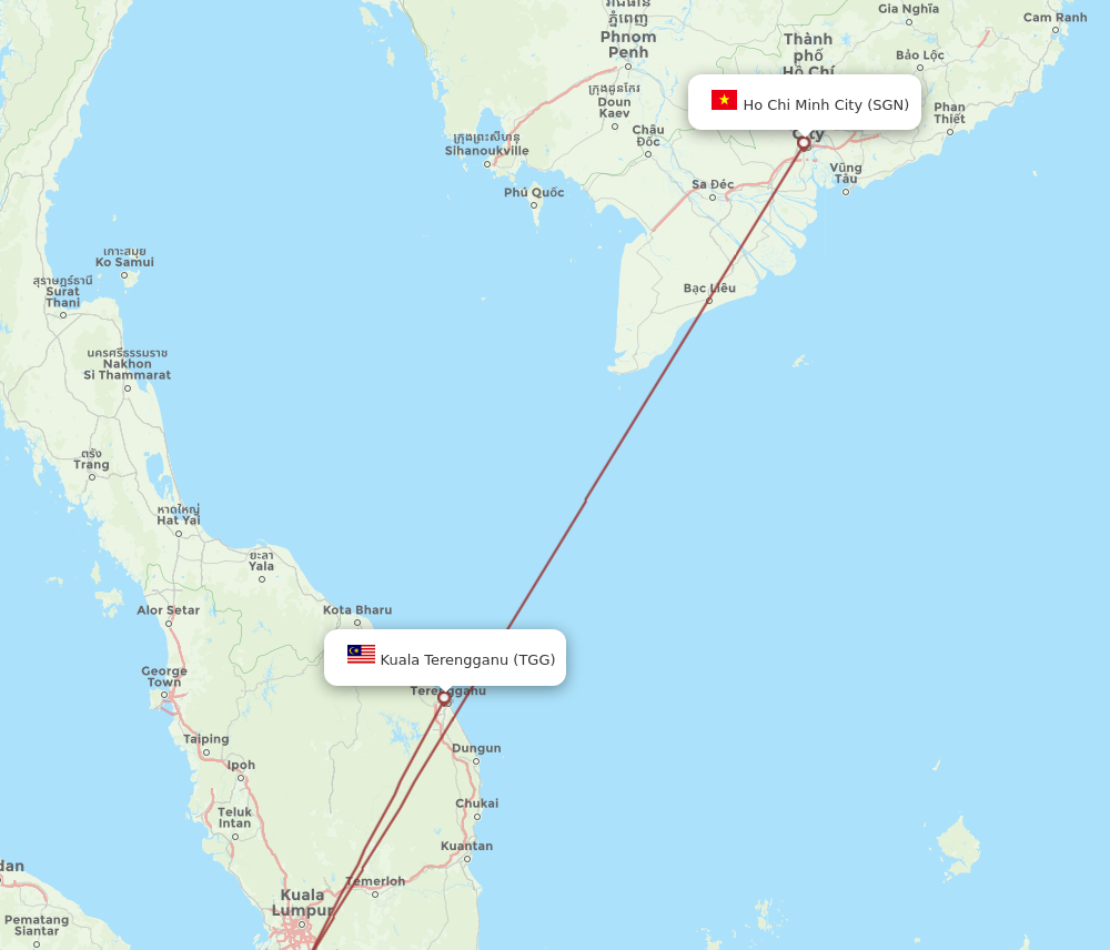 SGN to TGG flights and routes map
