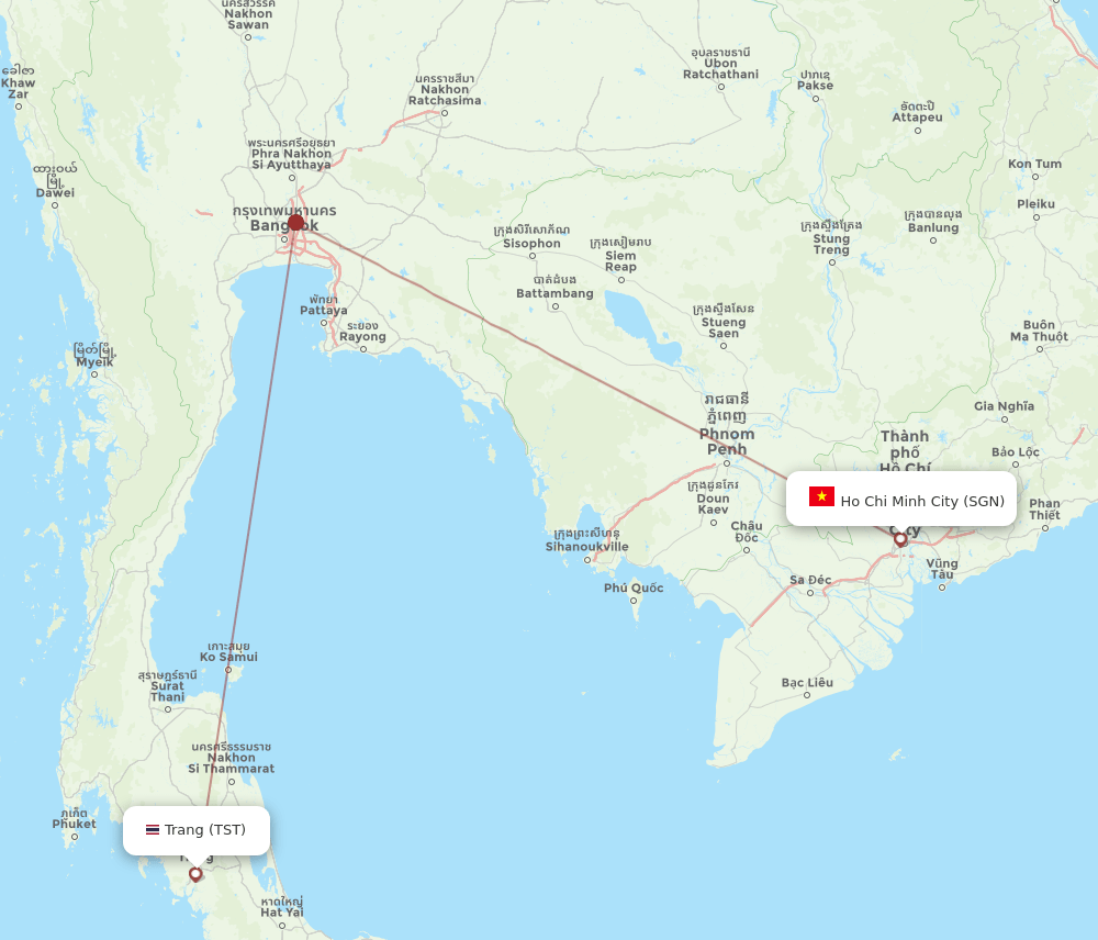 SGN to TST flights and routes map