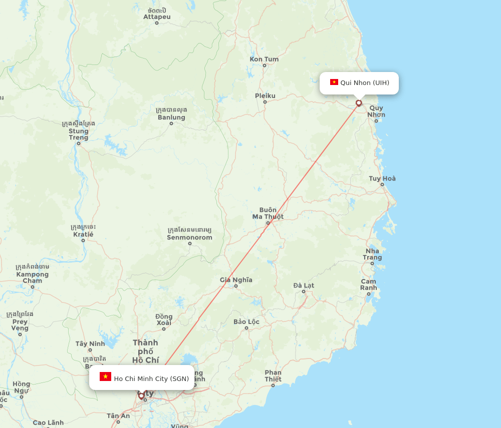 Ho Chi Minh City - Qui Nhon route map and flight paths