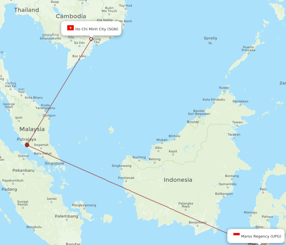SGN to UPG flights and routes map