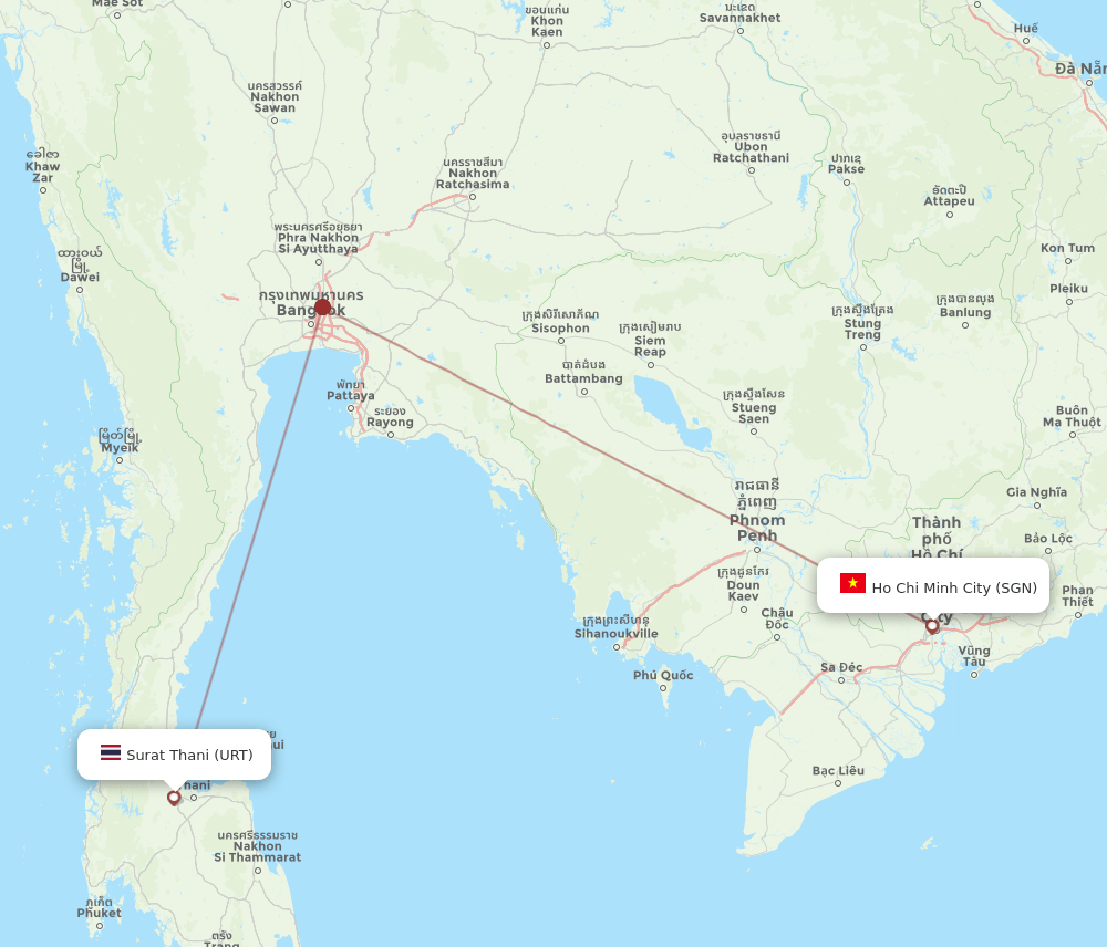 SGN to URT flights and routes map