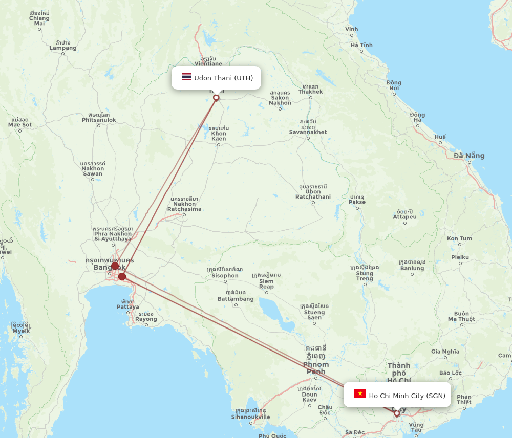 SGN to UTH flights and routes map