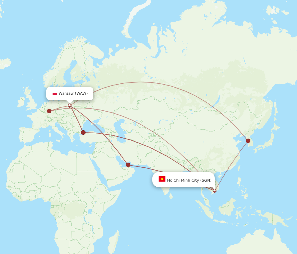 SGN to WAW flights and routes map