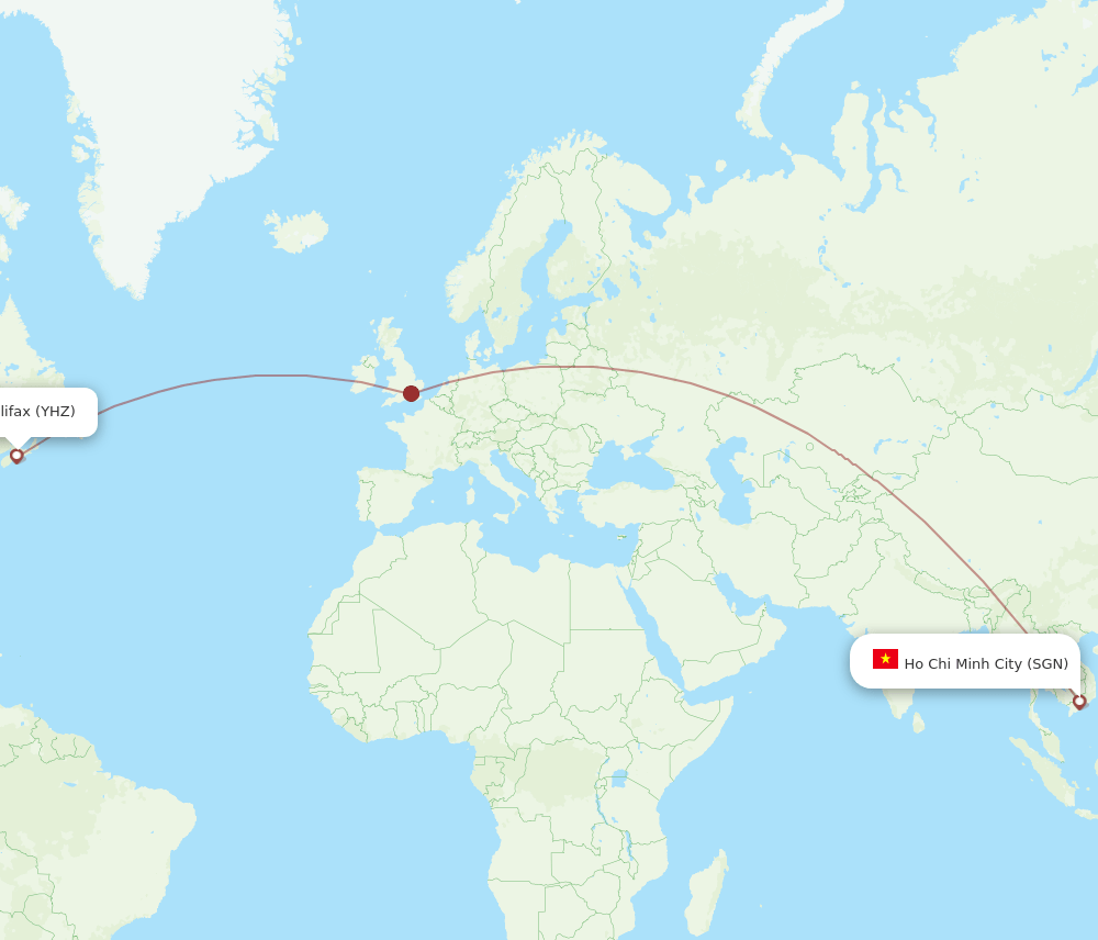 Halifax - Ho Chi Minh City route map and flight paths