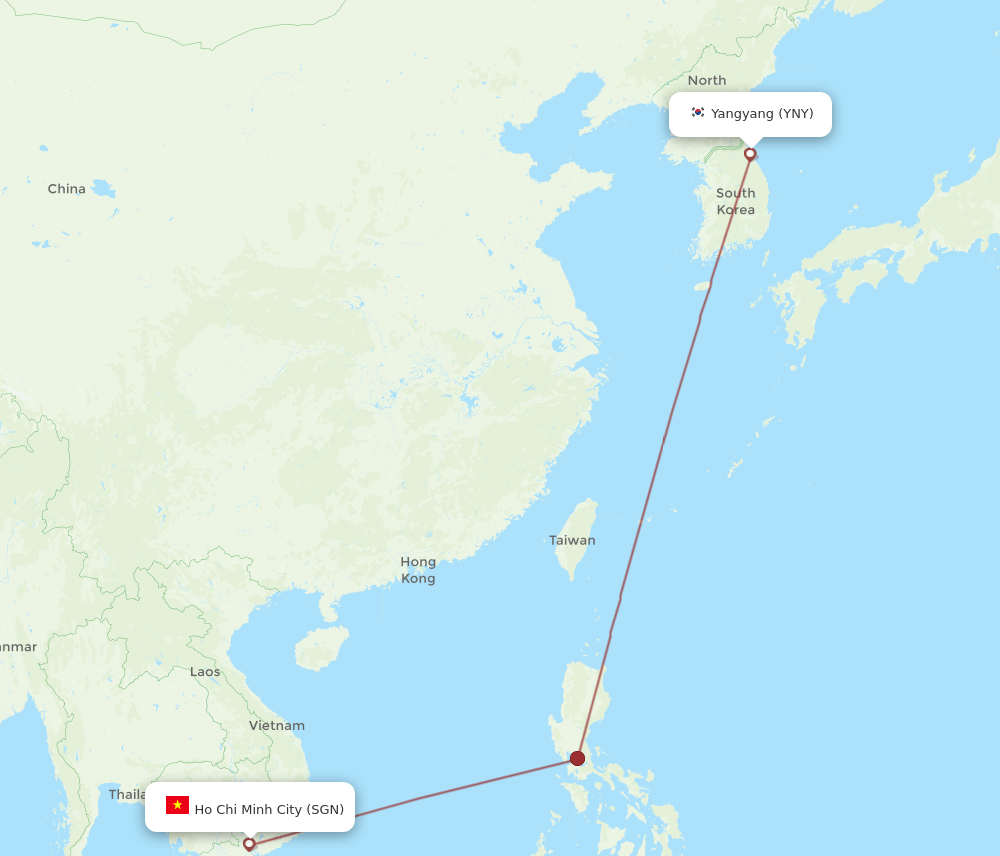 Ho Chi Minh City - Yangyang route map and flight paths