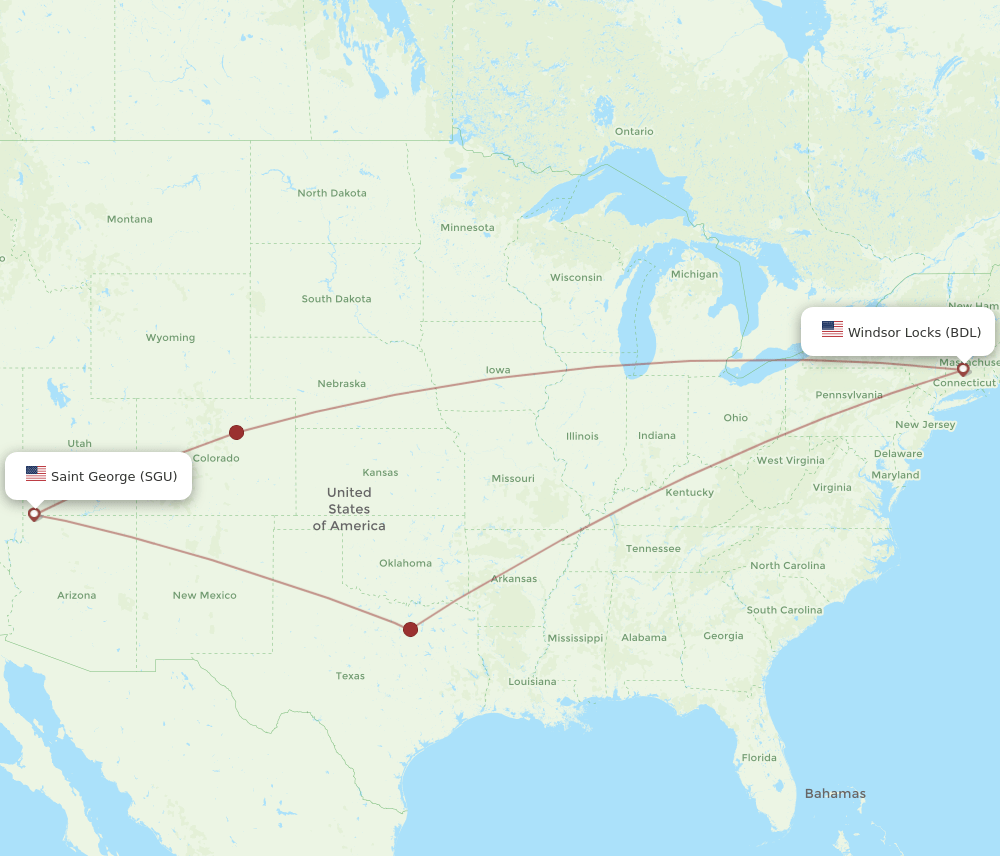 SGU to BDL flights and routes map