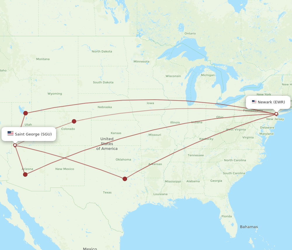 SGU to EWR flights and routes map