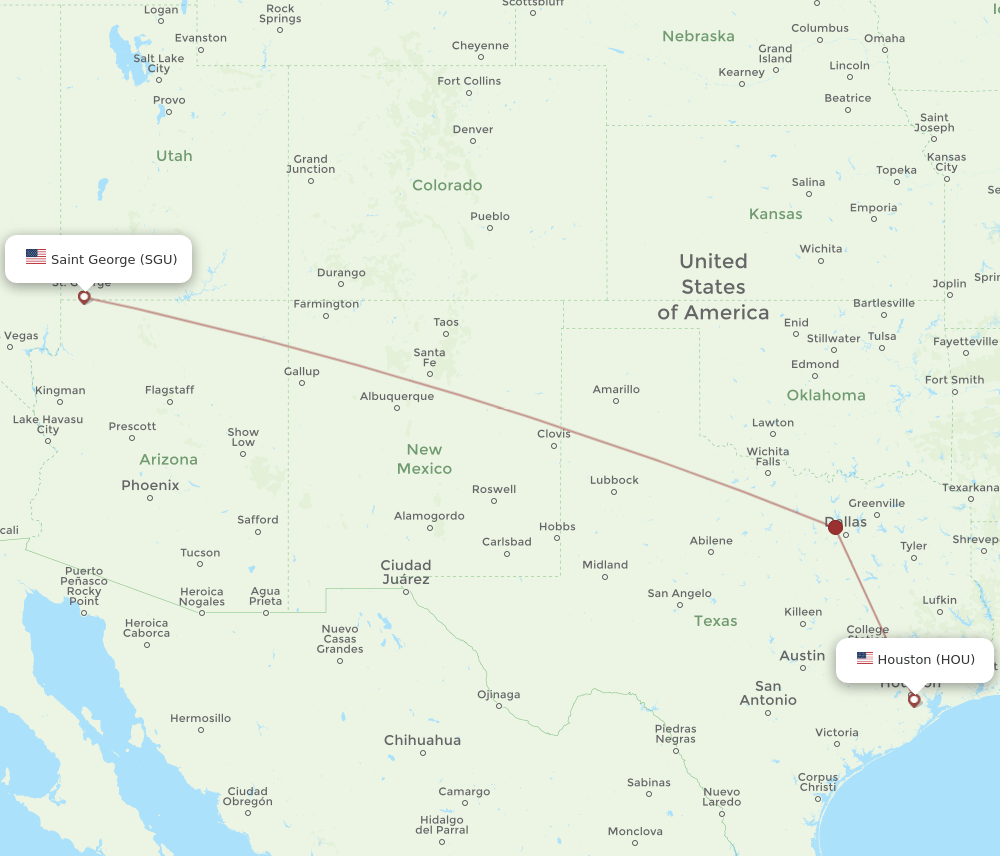 SGU-HOU flight routes