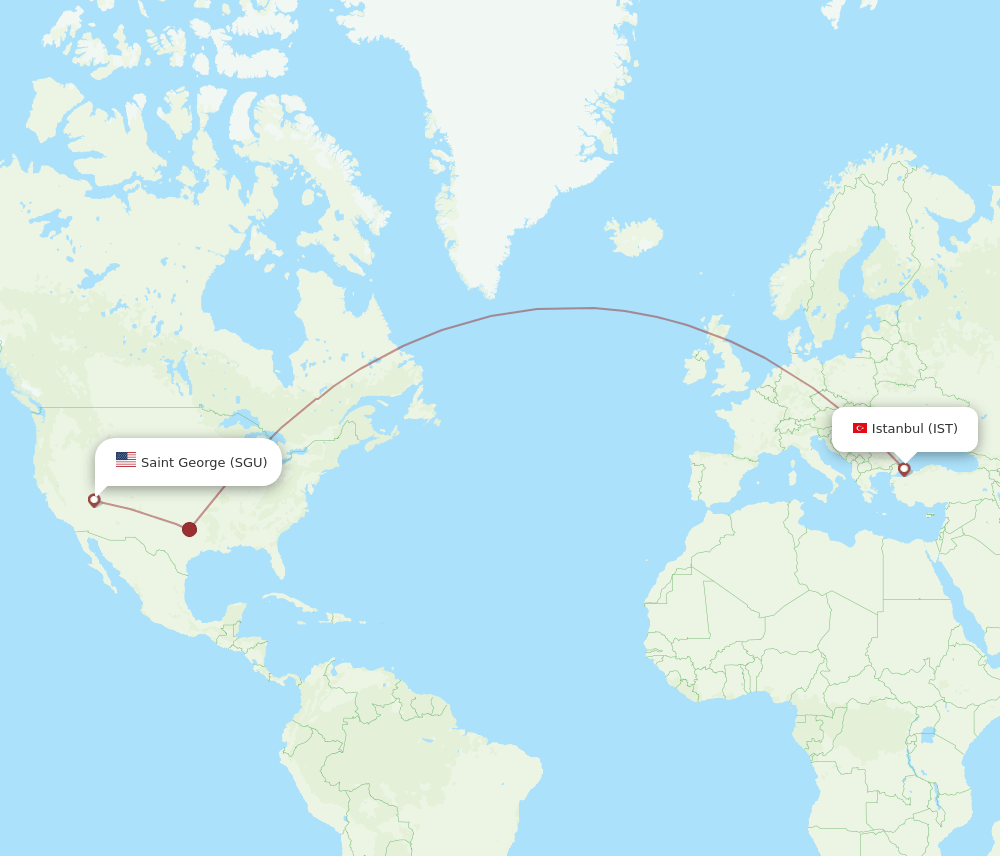Istanbul - Saint George route map and flight paths