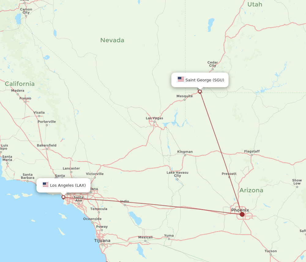SGU-LAX flight routes
