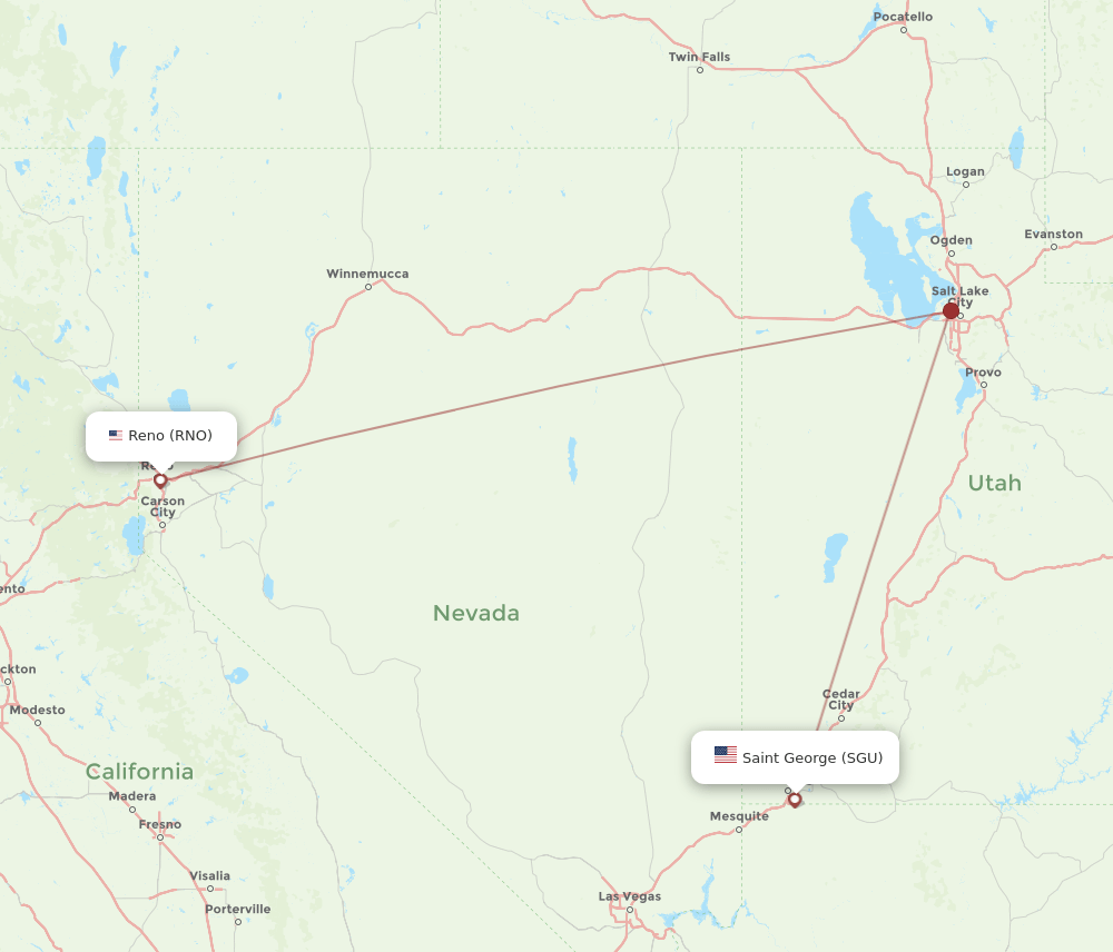 SGU to RNO flights and routes map