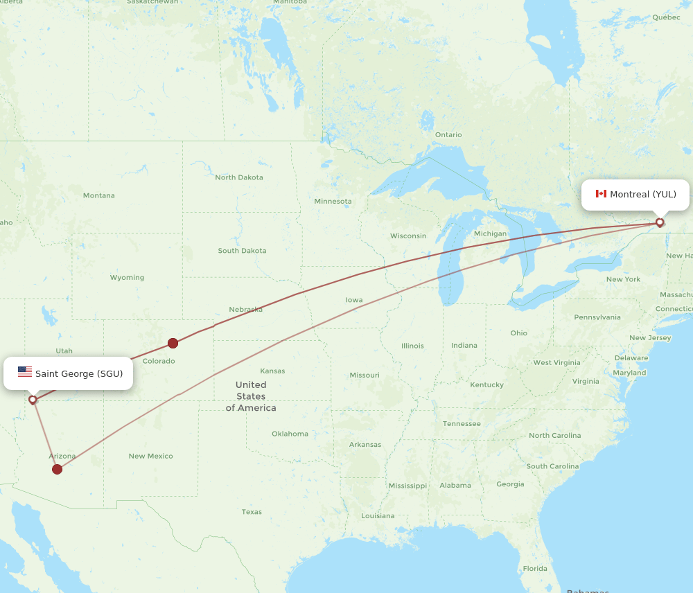 YUL to SGU flights and routes map