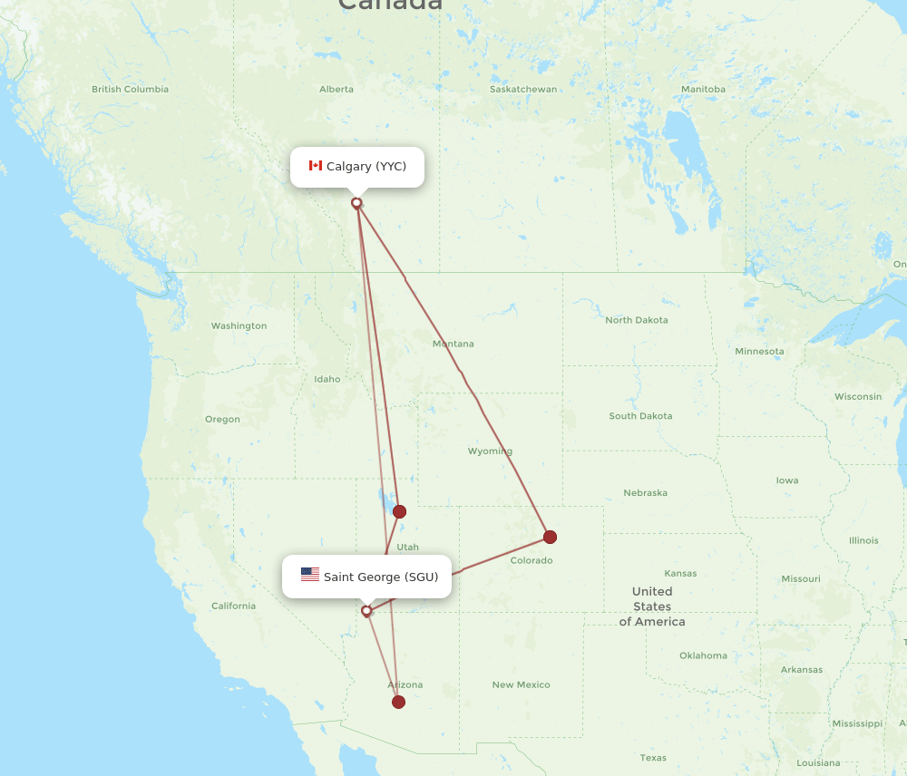 YYC to SGU flights and routes map