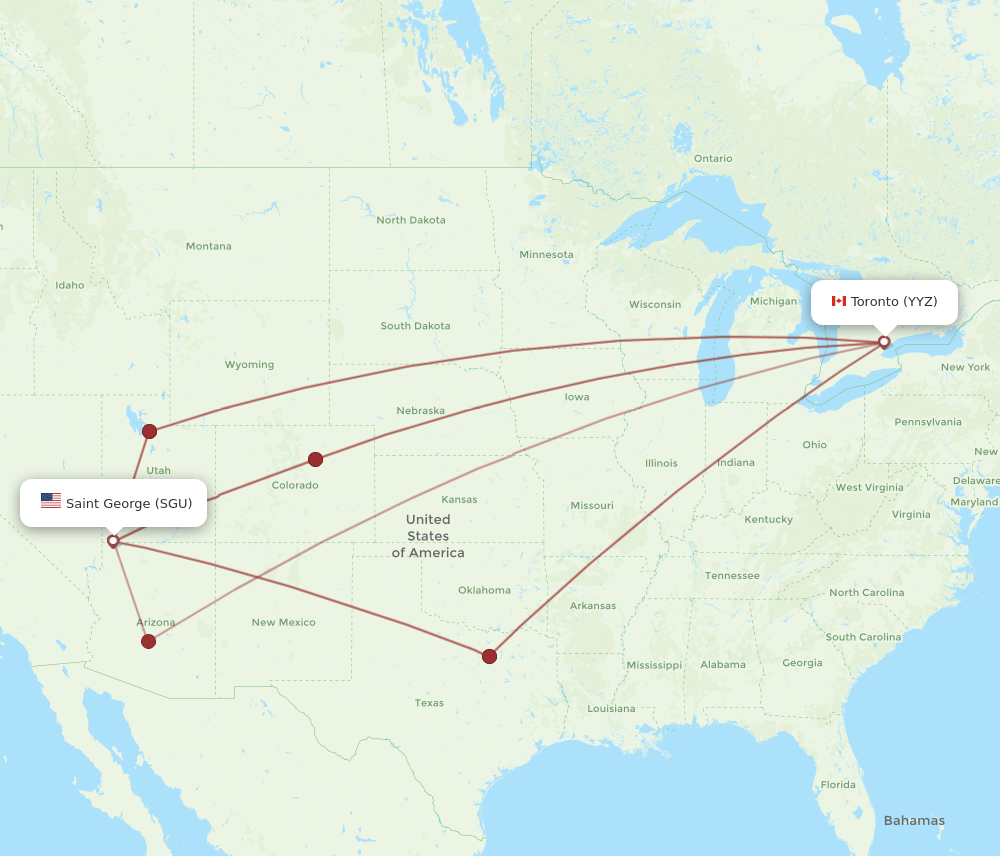 YYZ to SGU flights and routes map