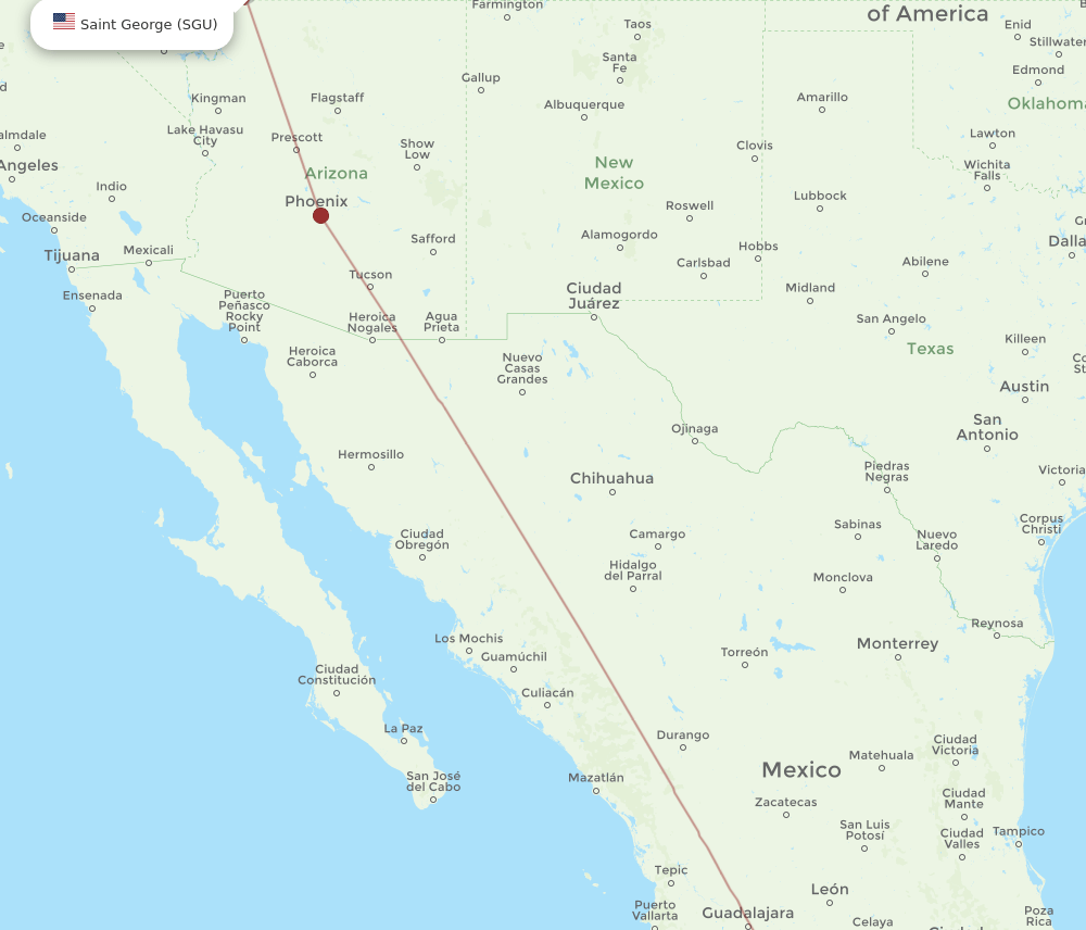 Ixtapa/Zihuatanejo - Saint George route map and flight paths
